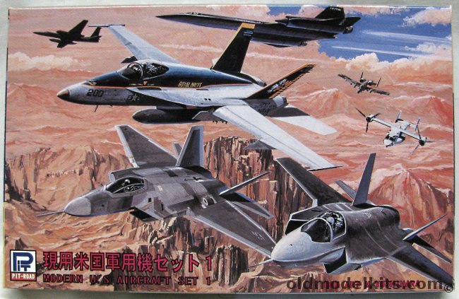 Pit Road 1/700 Modern US Aircraft Set 1 A-10 Thunderbolt (24) / CV-22 Osprey (2) / F-22A Raptor (4) / F/A-18E Super Hornet (4) / SR-71 (2) / U-2 TR-1 (2) / F-35 JSF (4), S21 plastic model kit